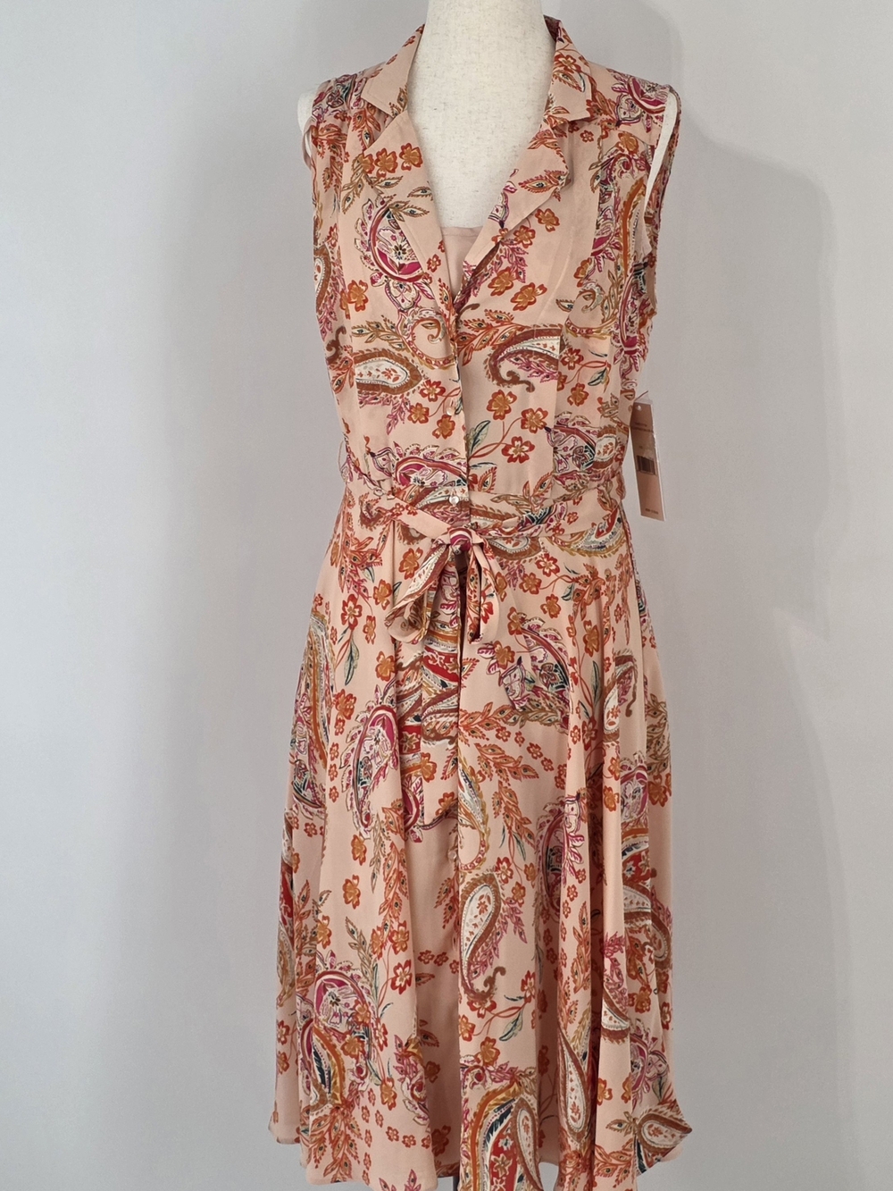 Nanette Lepore Blush Peach Paisley Print Sleeveless Midi Dress Womens Size 4